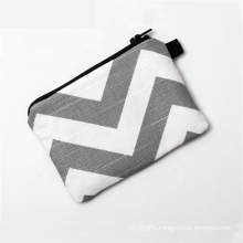 Souvenir Gray Chevron Print Cotton Fabric Zippered Pouch